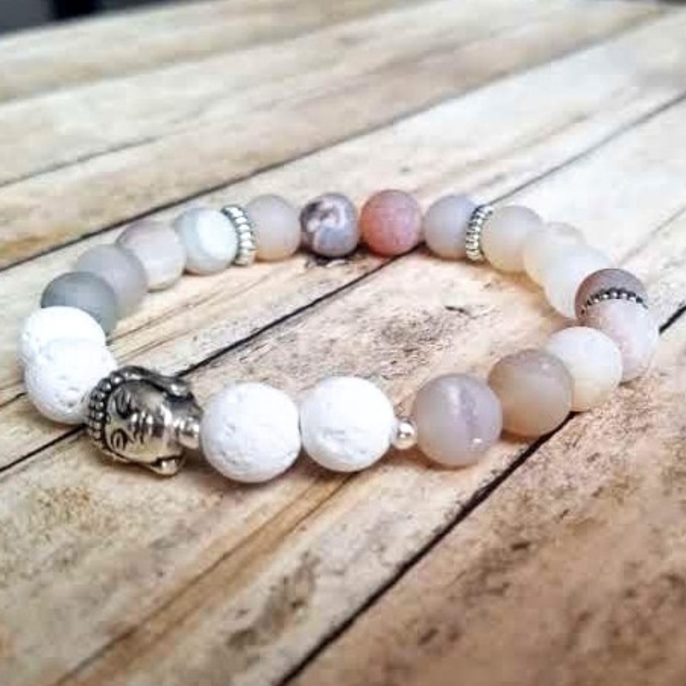 Geode Agate + Lava Rock Buddha Diffuser Bracelet - Picture 3 of 3